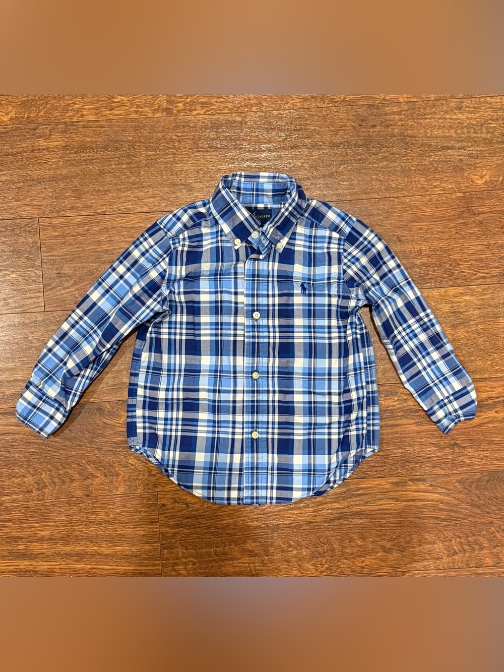 Ralph Lauren Blue and White Plaid Button-Down Shirt